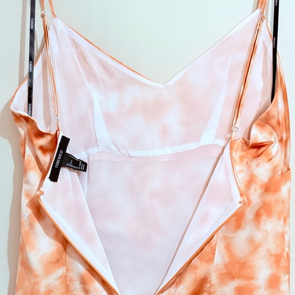 3/$10⚡️Forever21 Orange Tie Dye Asymmetrical Ruched Spaghetti Strap Dress - Picture 13 of 15